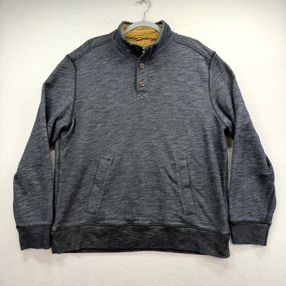 G.H. Bass & Co. Henley Sweater Mens 2XL Gray Space Dye 1/4 Button Henley Jacket